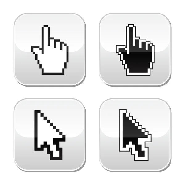 ピクセル カーソル ボタン手と矢印のアイコン — ストックベクタ