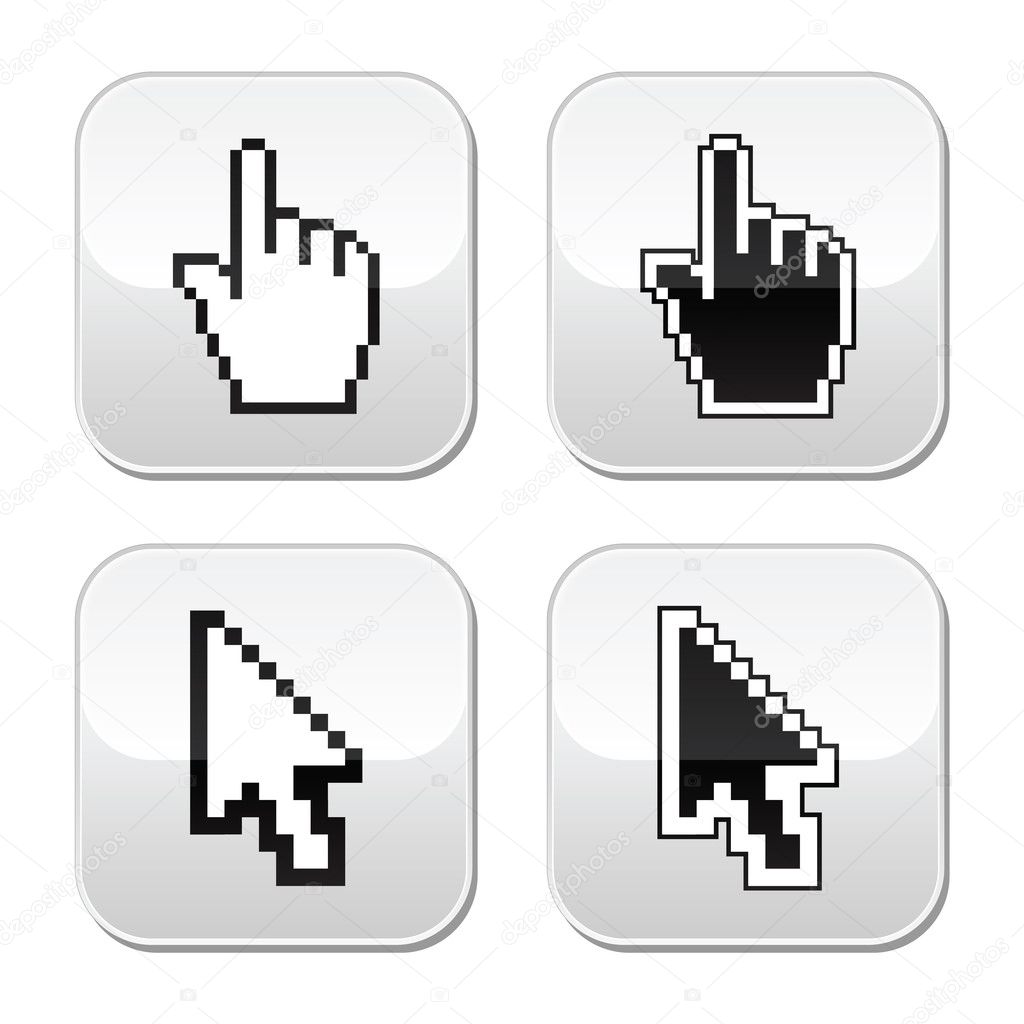 Pixel cursors buttons- hand and arrow icons