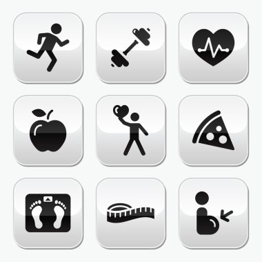 Keep fit and healthy icons on glossy buttons clipart