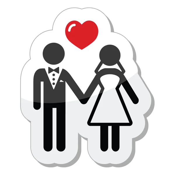 Ícone de casal de casamento como rótulo brilhante — Vetor de Stock