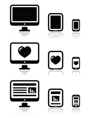 Responsive website design - computer screen, mobile, tablet icons set clipart