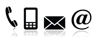 siyah Icons set - mobil iletişim, telefon, e-posta, zarf