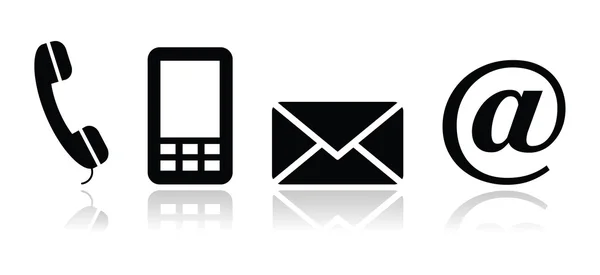 Contato conjunto de ícones pretos - celular, telefone, e-mail, envelope — Vetor de Stock