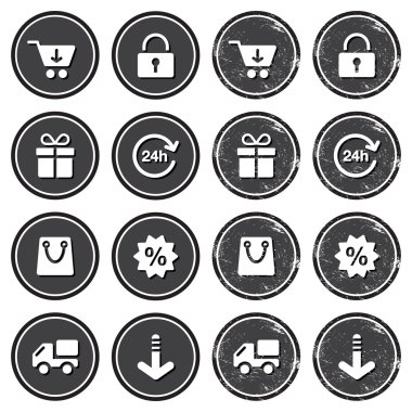 Shopping on internet retro badges - grunge style clipart