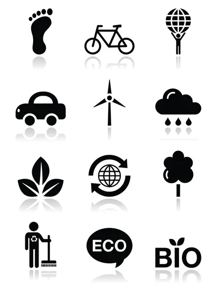 Green ecology black clean icons set — ストックベクタ