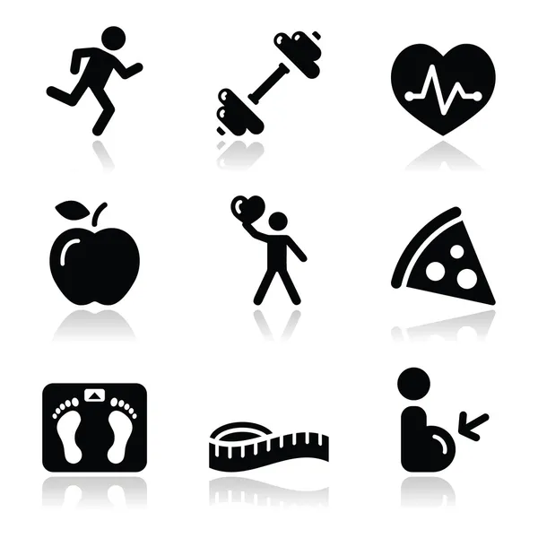Egészség és fitness fekete tiszta ikonok beállítása Jogdíjmentes Stock Illusztrációk