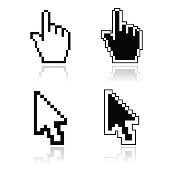 Cursori pixel icone lucide pulite nere - mano e freccia — Vettoriale Stock