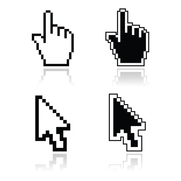 Cursori pixel icone lucide pulite nere - mano e freccia Vettoriale Stock