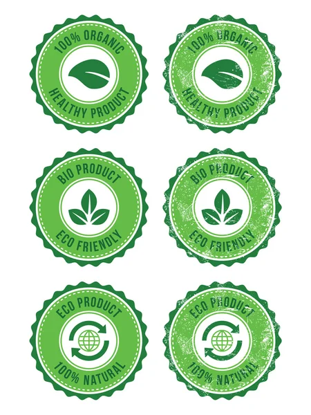 Green 100% organic natural eco product retro labels — Stock Vector
