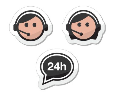 Customer service icons set, labels - call center assistants clipart