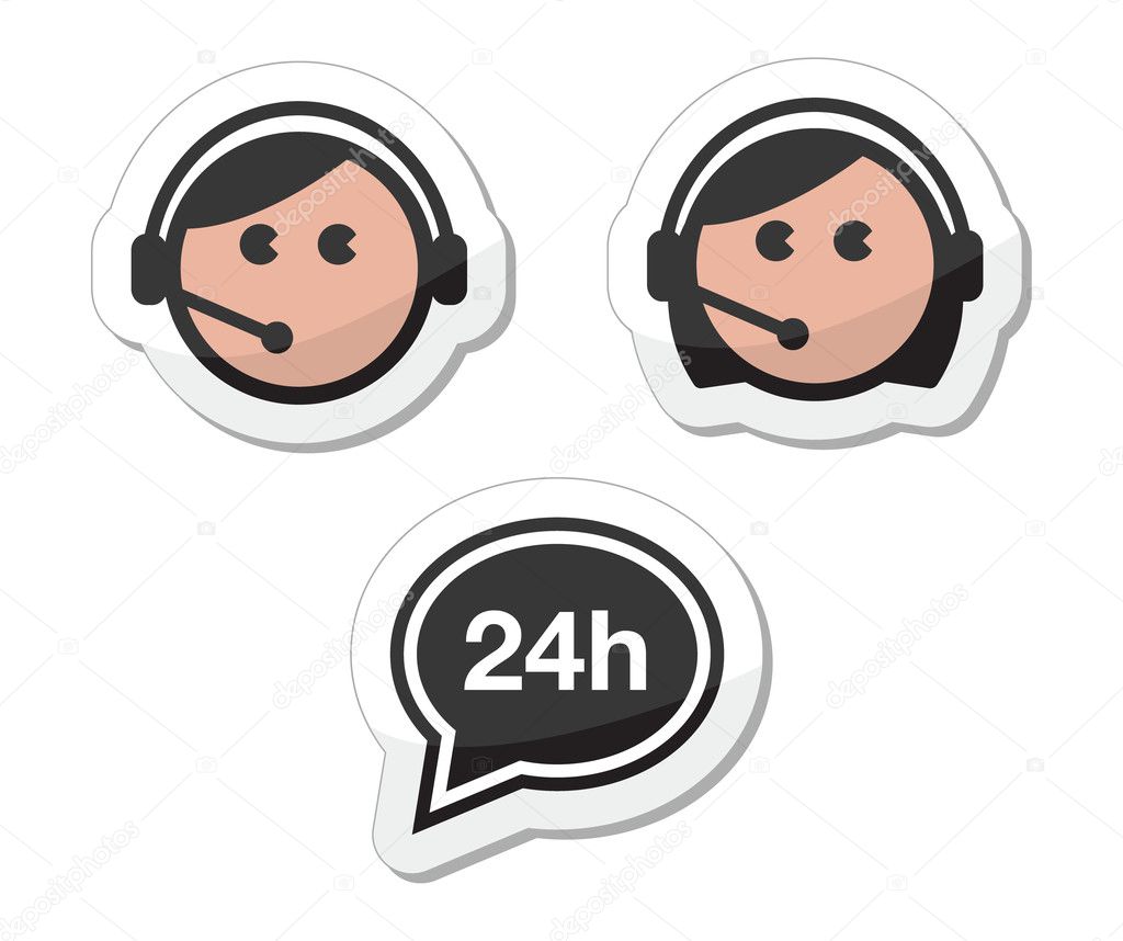 Customer service icons set, labels - call center assistants