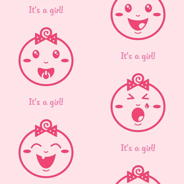 It's a girl pink seamless background with baby girls — Stock Vector