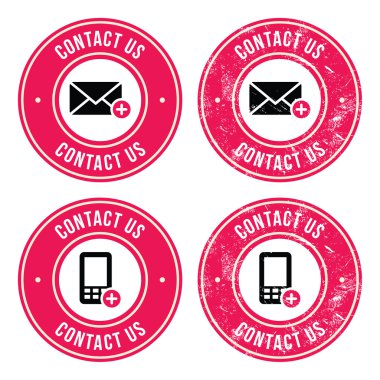 Contact us retro old labels with phone, email icon clipart