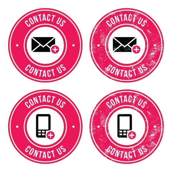 Contact us retro old labels with phone, email icon — Stock Vector