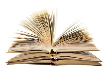 Stack of open books on a white background clipart