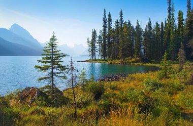 Mountain lake at sunrise in Alberta, Canada clipart