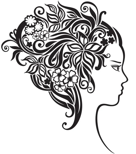 Girl with a beautiful flowers in her hair — Stock Vector
