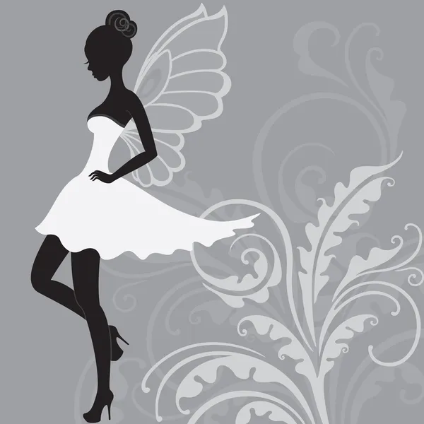 Silhouette of beautiful fairy — Stock Vector