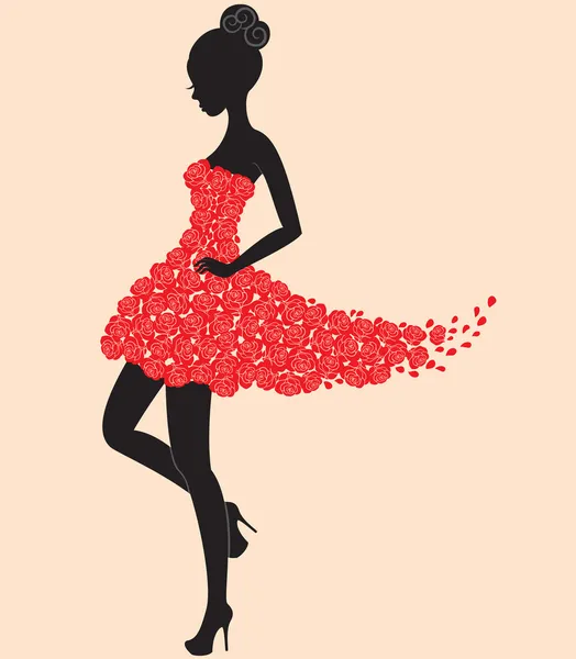 Bailarina en vestido de rosas — Vector de stock