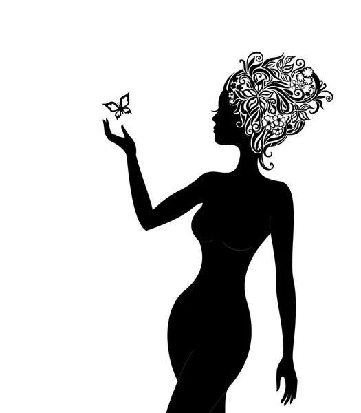 Femme avec une belle fleur dans les cheveux — Image vectorielle