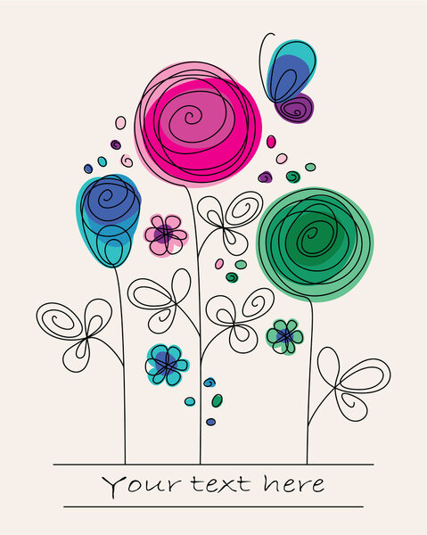 Funny colorful background with abstract flowers