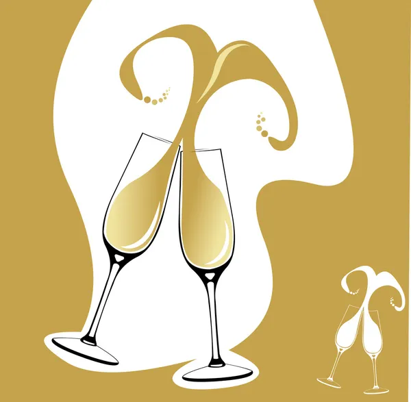 Två champagneglas gör en toast med abstrakt splash — Stock vektor