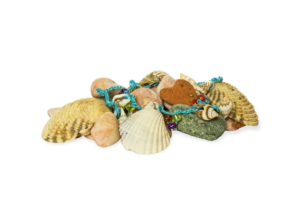 Deniz kabukları ve taşlar, çelenk — Stok fotoğraf