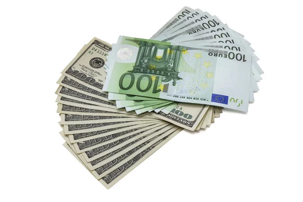 Billets de 100 dollars et en euros — Photo