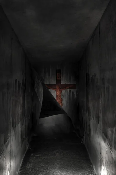 Jesus Cristo no inferno conceito escuro abstrato — Fotografia de Stock