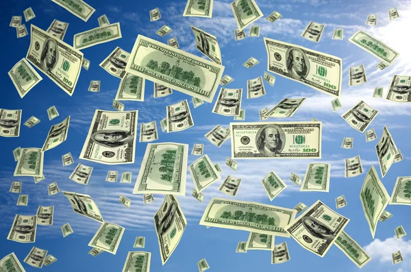 Hundred dollar bills flying in the air — Stock Photo, Image