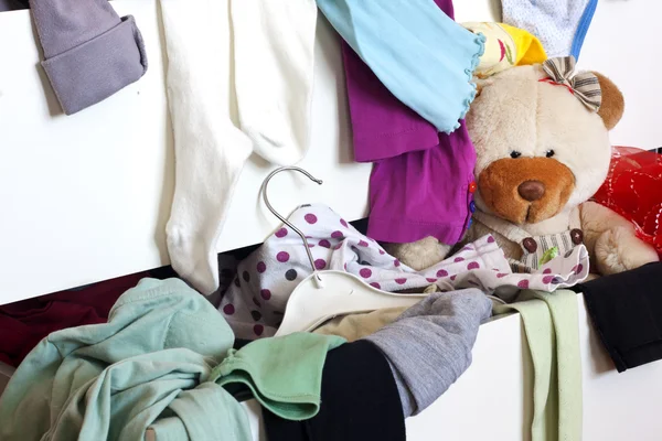Messy child room with cloth in the drawer — Stock Photo, Image