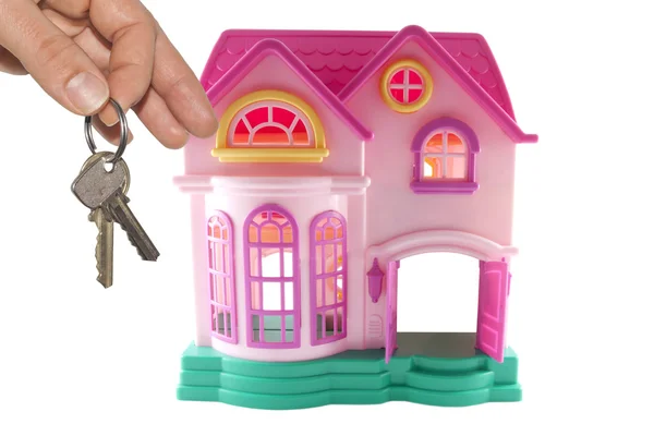 장난감 집과 자신의 집 추상 개념을 키 — 스톡 사진