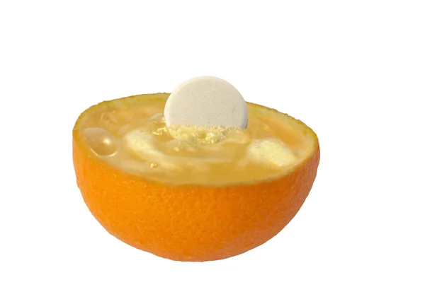 Vitamín c koncept s pomerančem a prášek — Stock fotografie