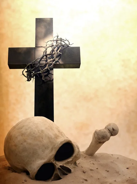 Крест черепа и костей концепция откровения судного дня — стоковое фото