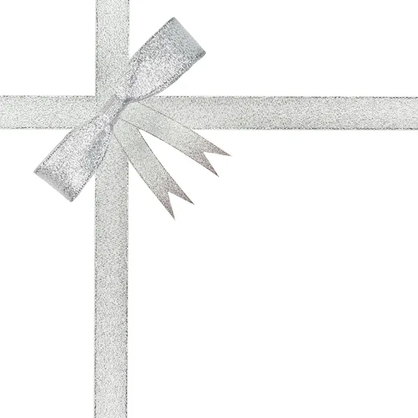 Fita de prata arco presente isolado no branco — Fotografia de Stock
