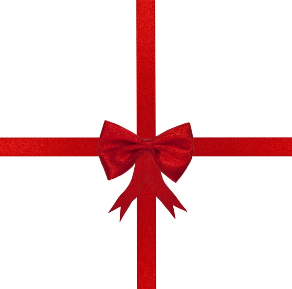 Fiocco regalo nastro rosso presente isolato su bianco — Foto Stock