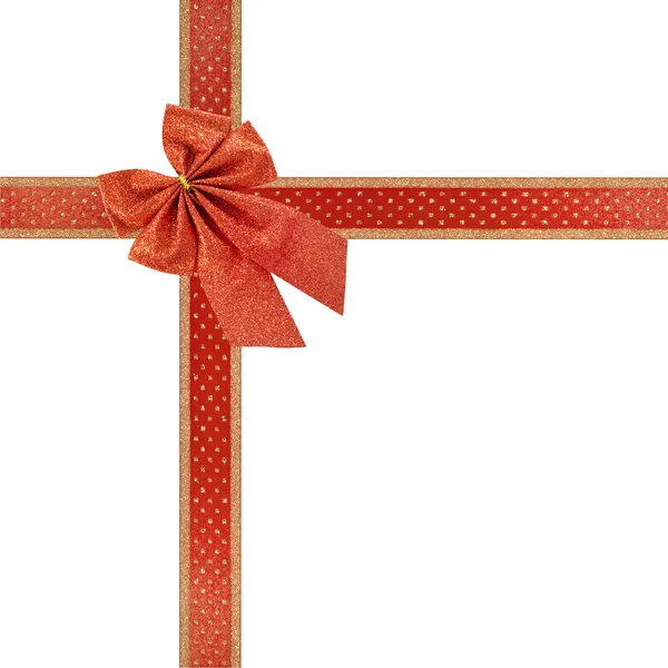 Lazo regalo cinta roja presente aislado en blanco —  Fotos de Stock