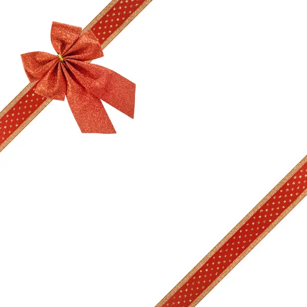 Rood lint geschenk boog aanwezig geïsoleerd op wit — Stockfoto