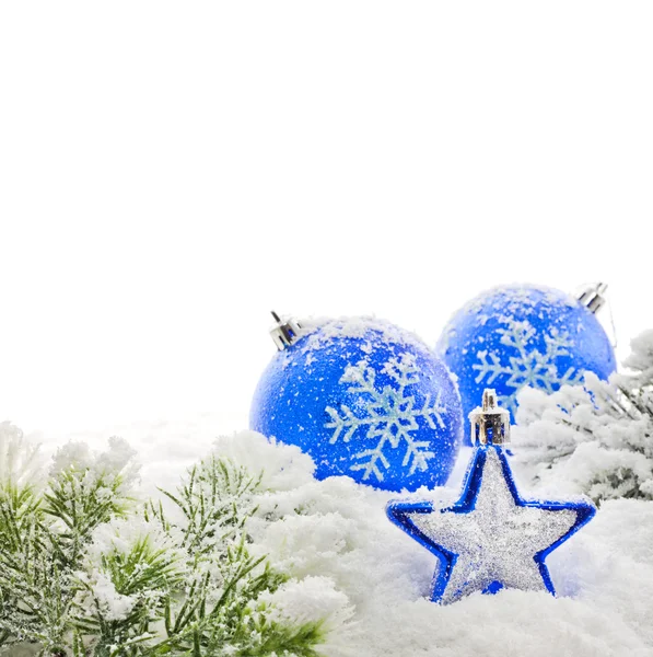 Christmas decoration with baubles star and snowflakes — Stock Photo, Image