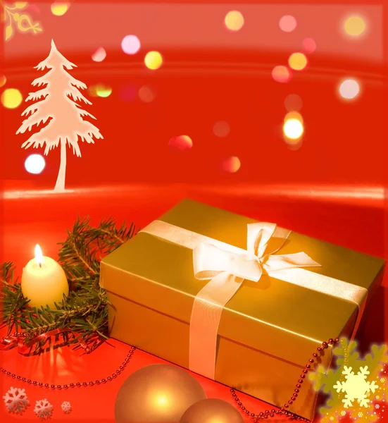 Natal presente de ouro em vermelho design de fundo abstrato — Fotografia de Stock