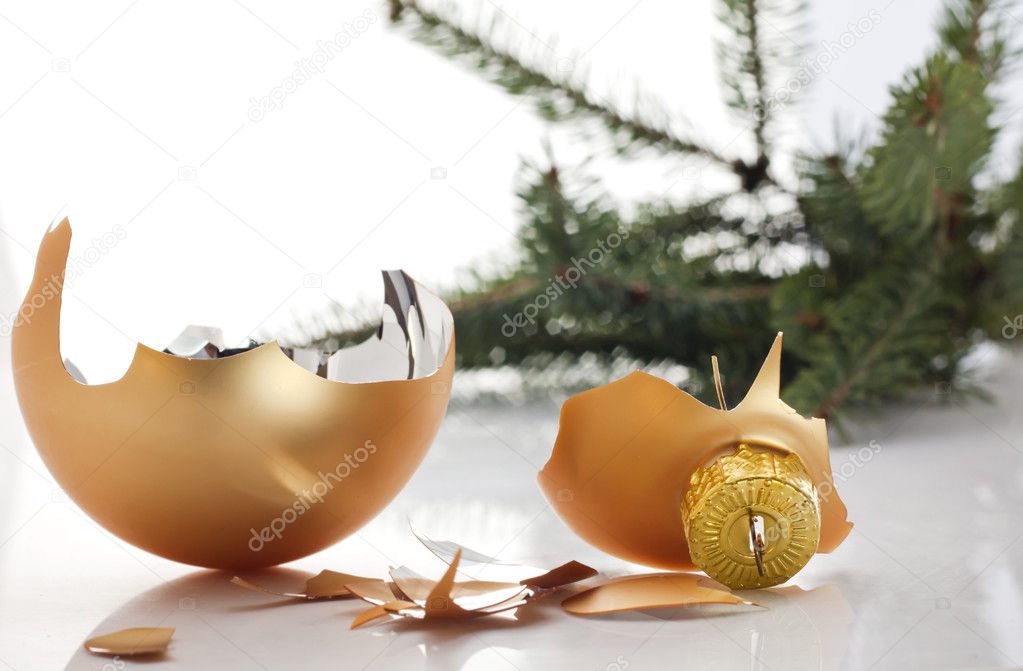 Concept of the end of christmas with broken bauble