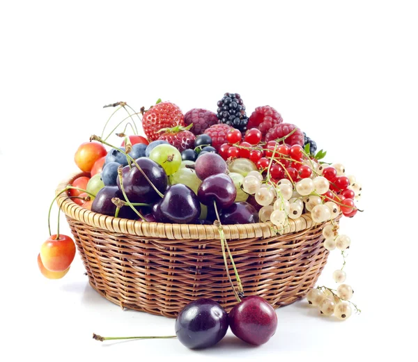 Sortimento de bagas frescas e fundo de frutas — Fotografia de Stock