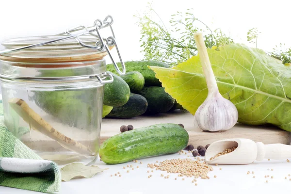 Dereotu sarımsak ve baharat ile salatalık turşusu — Stok fotoğraf