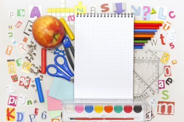 School education background with blank exercise book clipart