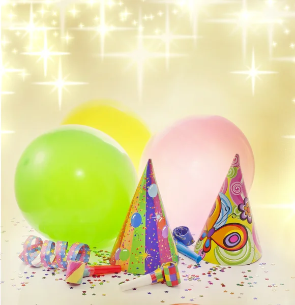 Πολύχρωμο κόμμα γενέθλια χρονιά φόντο με μπαλόνια — Φωτογραφία Αρχείου