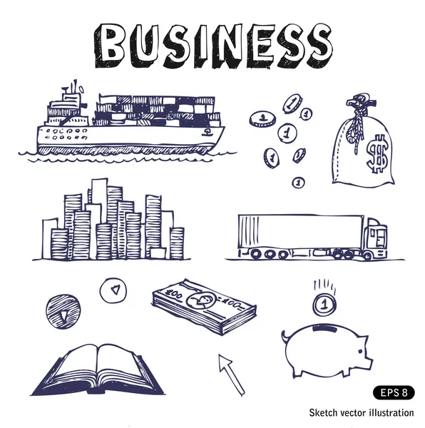 Conjunto de ícones de negócios, finanças e transporte — Vetor de Stock