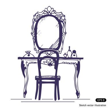 Dressing table and mirror clipart