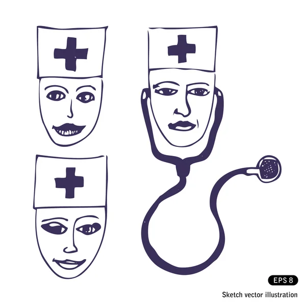 Médicos. Tres caras de icono — Vector de stock