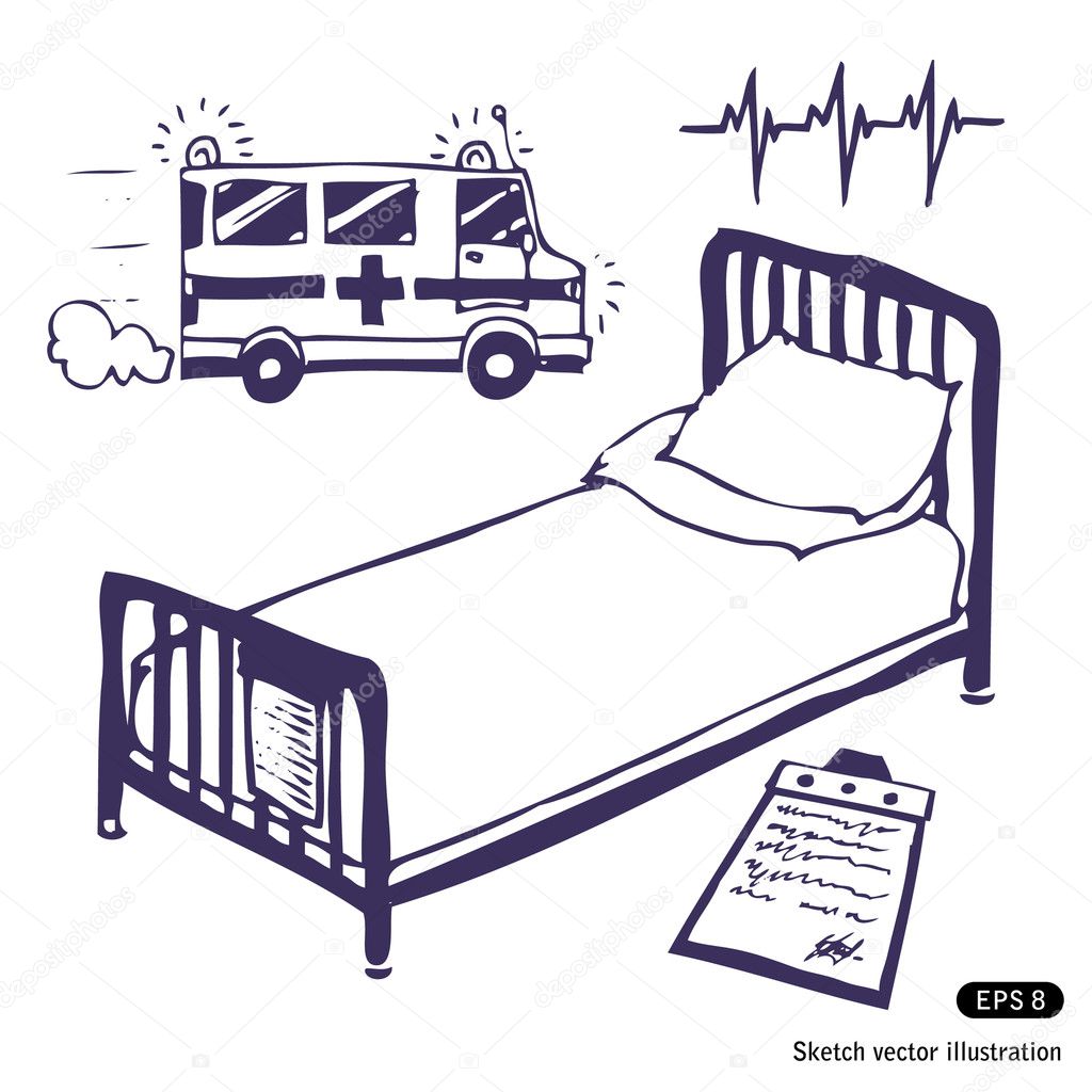 Hospital bed and ambulance