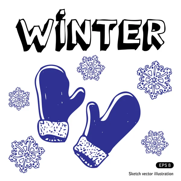 Snowflakes and mittens — Stock Vector